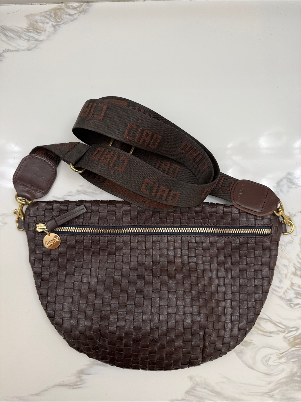 Clare V Grande Fanny Chocolate Brown Woven